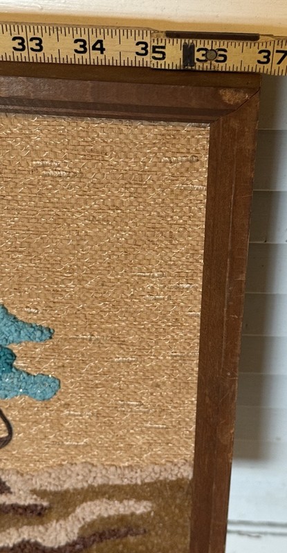 MCM MID-CENTURY MODERN Pebble Gravel Art Asian Landscape on Burlap Pagoda FRAMED gallery