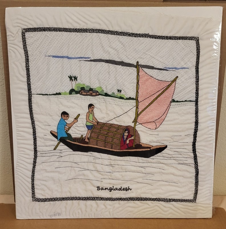 VTG • Aarong • Hand Embroidered • Silk Art Tapestry • 19″×20″ • Bangladesh