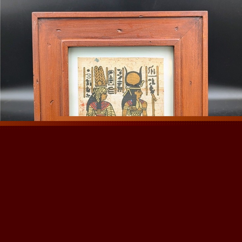 Framed Egyptian Papyrus Artwork – 4×6 Hand-Painted Scene, 7.5×9.5 Frame