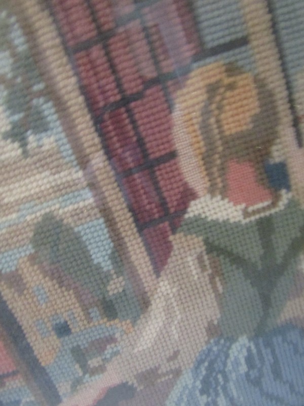 A Pair of Large Antique Framed Woolwork Tapestries - Dutch Girls At Windows gallery