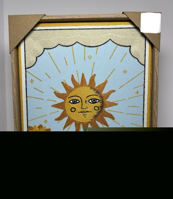 New BP Home Textile Embroidery Woven Wall Art THE SUN Astrology Decor 15” X 12”