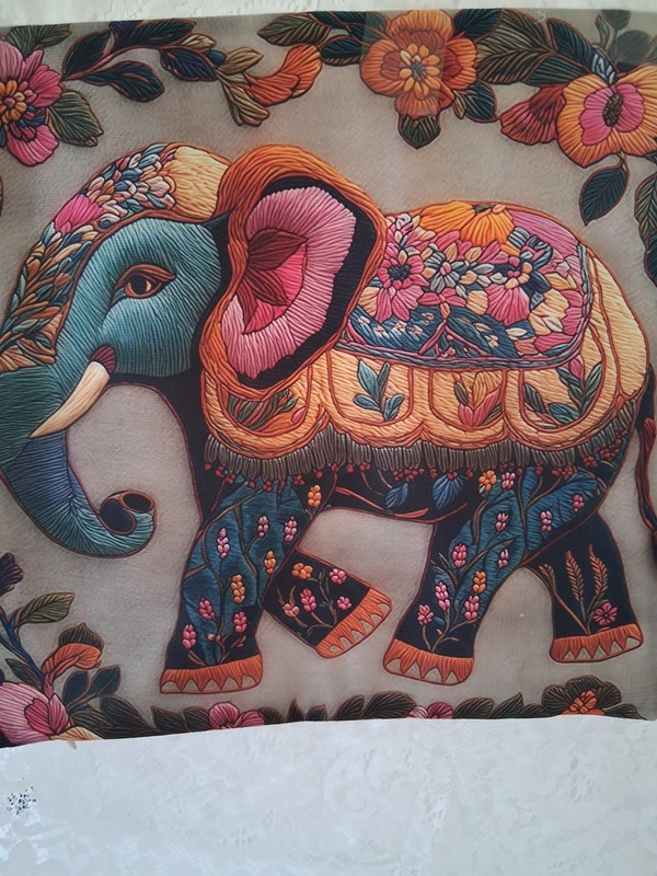 Handmade Fabric Elephant & Flowers pillow casing