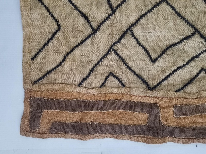 Vintage African Handwoven Kuba Cloth Raffia Textile Panel 130x40cm gallery