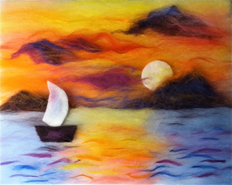 'Sunset' Wool Fibre Painting Felting Picture Original Artwork by Raya Brown gallery