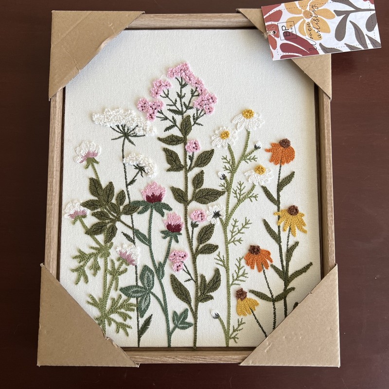 BP Home Woven Embroidered Textile Wall Art Wildflowers 12” x 15”