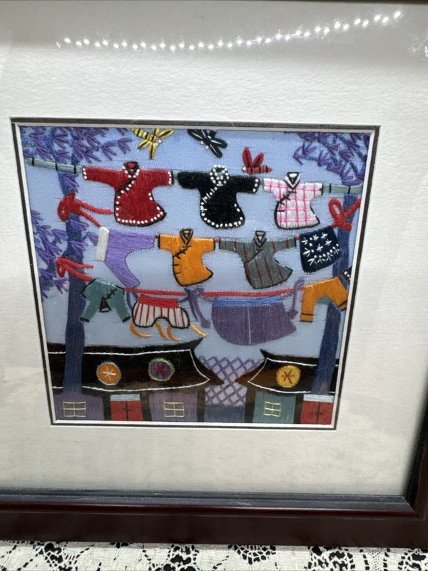 IKEA Ribba Framed Chinese Silk Embroidery Colorful Houses Dragonfly gallery