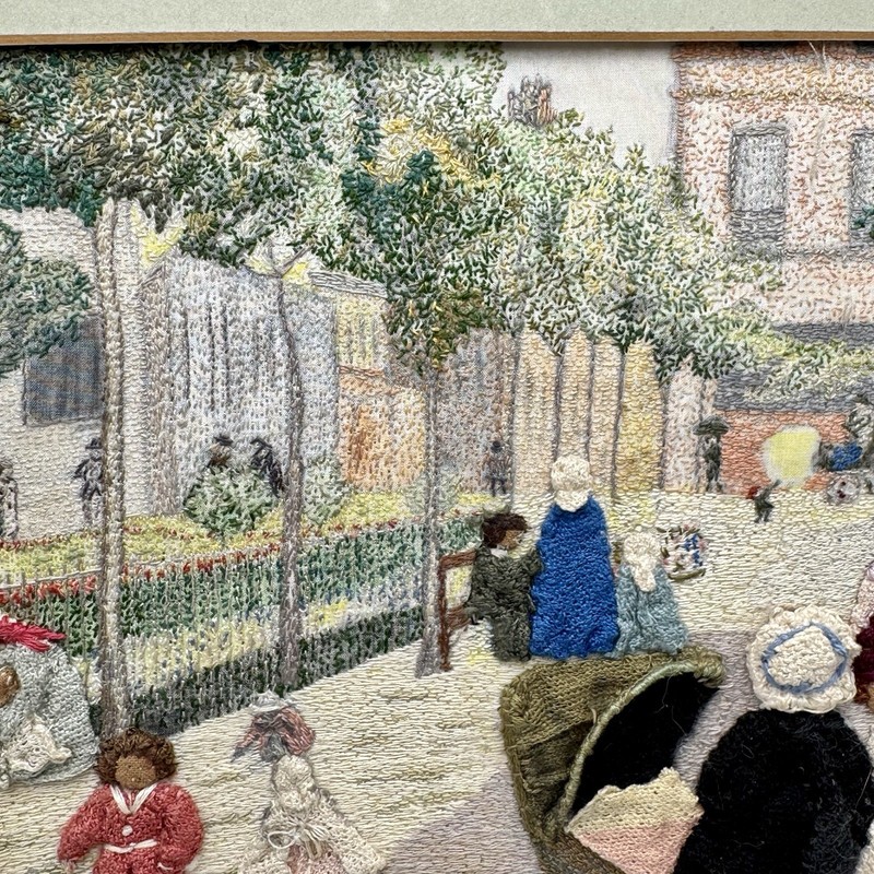 Vintage Embroidered Textile Picture Fabric Art Victorian Park Framed OOAK gallery