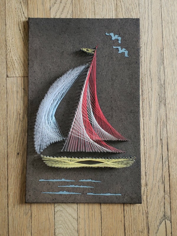 3D Sailboat String Art Ship on Felt 18” x 11” Wall Décor