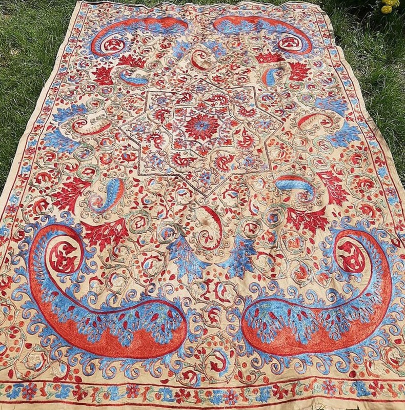 A fabulous Bukhara silk on silk hand embroidery Suzani. Embroidered in 2019.