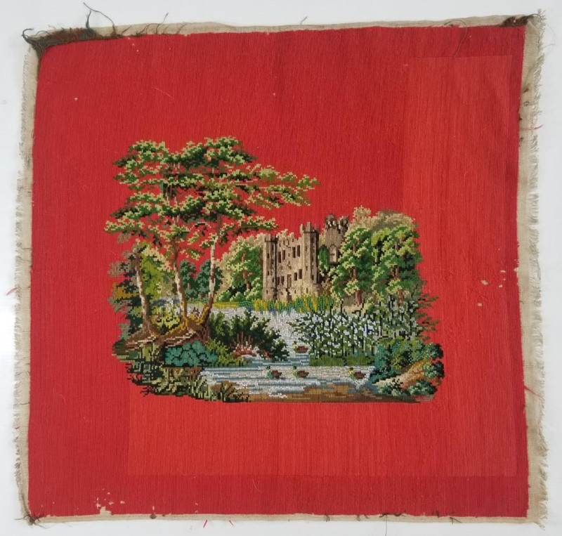 Vintage Traditional Needlepoint Castle Landscape Scene Panel 60x56cm
