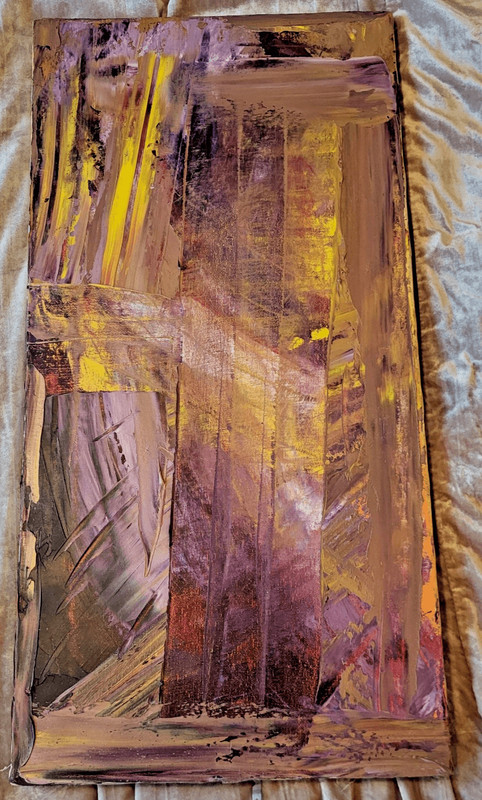 Brebitz Original Oil Painting Abstract Purple Yellow 24in long by 12in wide gallery