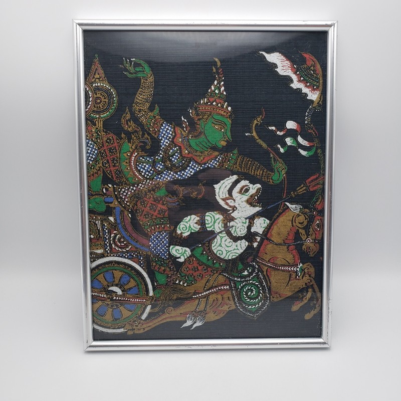 Framed Vintage Thai Silk (?) Fabric Colored Art of Goddess