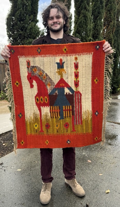 Maria Domanska Poland Mid Century Modern Folk Art Horse Rider Textile Woven Art