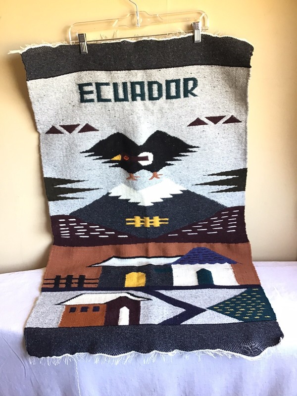 Vintage Hand Woven Ecuador Folk Art Tribal Tapestry Textile Wall Hanging