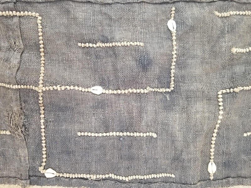 Vintage African Cowrie Shell & Embroidered Tribal Textile Panel 65x36cm gallery