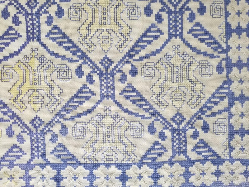 Vintage Handwoven Cross Stitch Embroidered Textile Panel 130x125cm gallery
