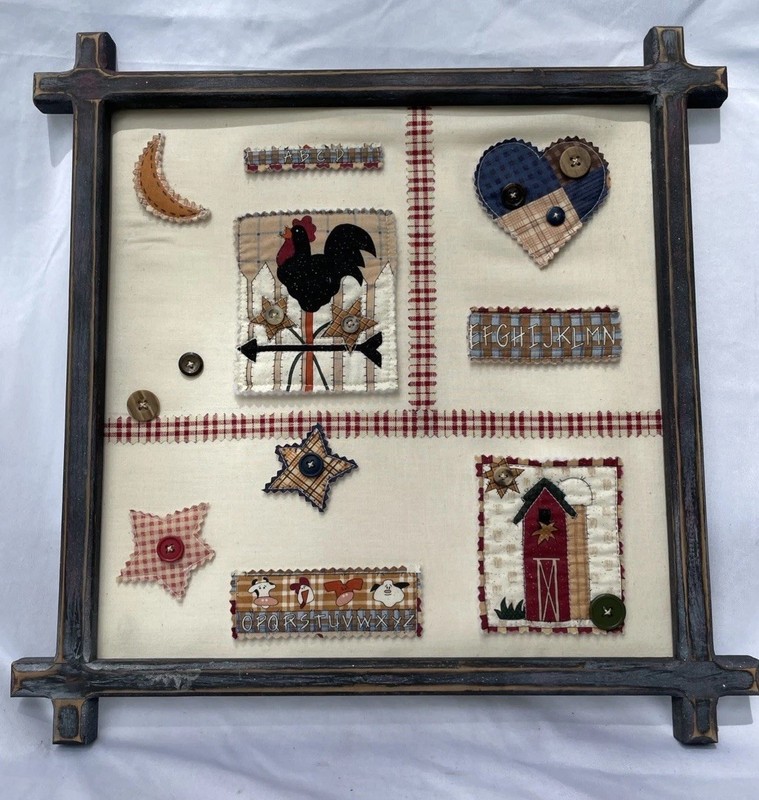 Handmade 3D Art Quilted Fabric Wood Framed Rooster Farm Animals 16.5”x16.5”