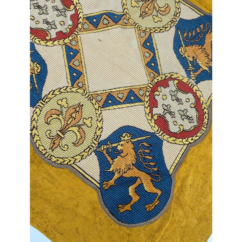 Vintage Traditional italian Medieval Heraldic Handwoven Textile 28x27in gallery