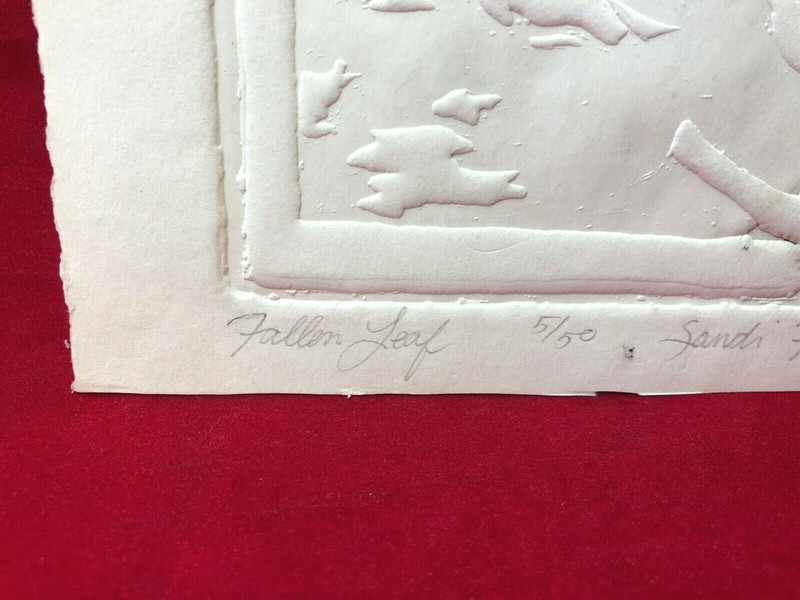 Signed Sandi Frankel 1979 Handmade Paper Art Fallen Leaf Pressed Moon Trees gallery