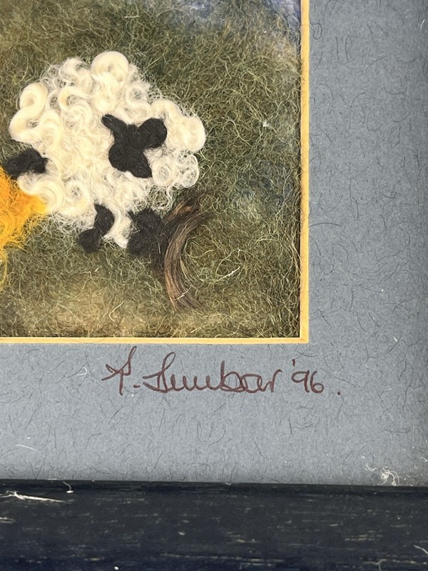 Felted Sheep Handmade Felt Art Framed Signed Country Scene Felting OOAK Wool gallery