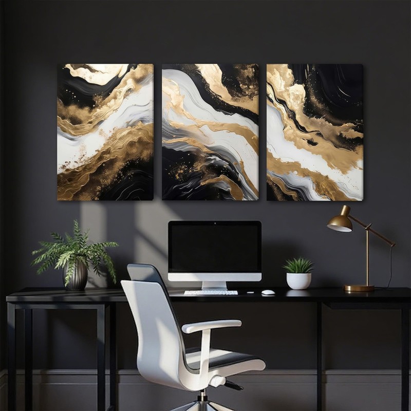 Palette Dreams 3 Piece Framed Black and White Abstract Wall Art, Black Gold C... gallery