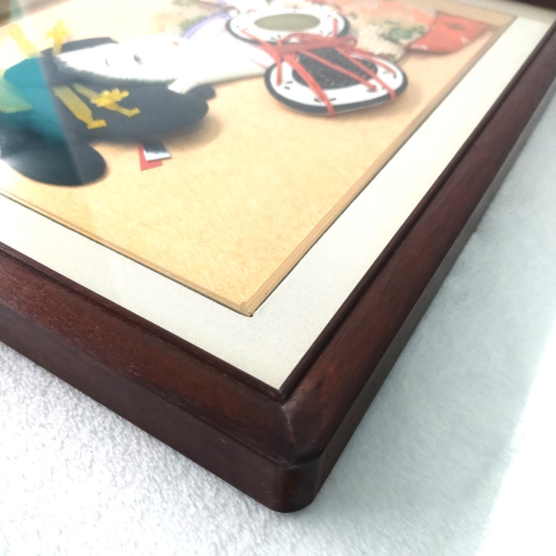 Japanese Geisha 3D Shadow Box Silk Porcelain Kimono Wall Art Wood Frame 13"x14" gallery