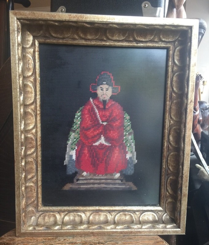 Vintage Fine Needlepoint & Petit point Asian Chinese Emperor Empress Gold Frames gallery