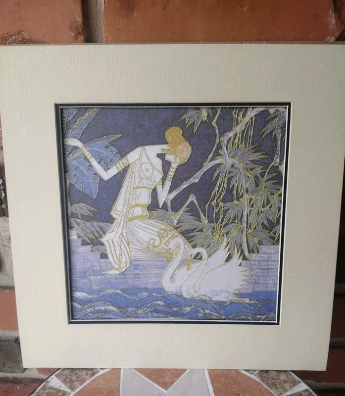 Susho Silk Art «Woman With Swans» Apres Ting Shao Kuang, Matter & Frame Ready