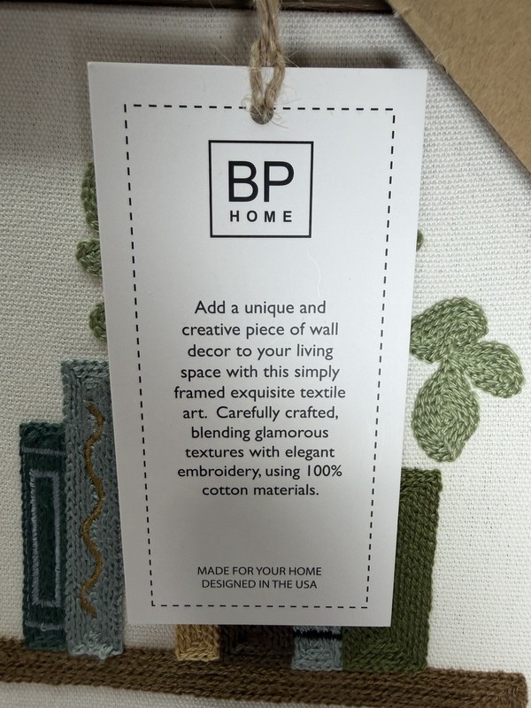 BP Home Woven Embroidered Textile Wall Art Plants Cat Books 14.5” x 18.5 gallery