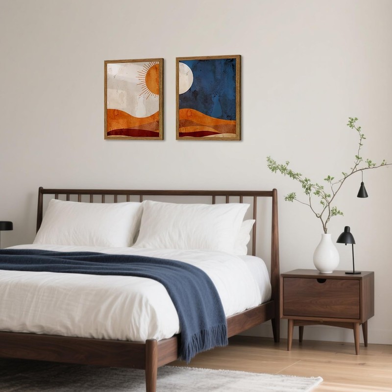 Framed Boho Sun and Moon Canvas Wall Art Set of 2, Vintage Western Desert Lan... gallery