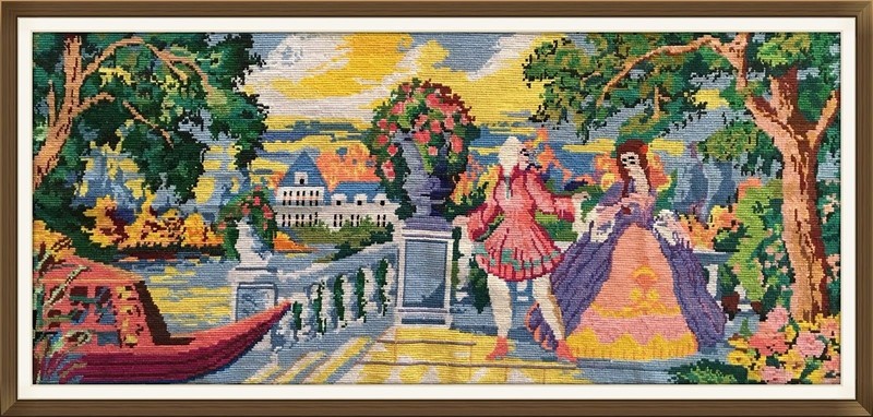 Embroidered-Picture-Crewel-Needle-Cross-Embroidered «RENDEZVOUS IN THE GARDEN»