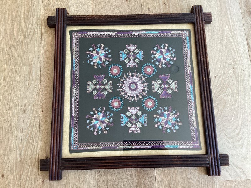Vintage Indian Shisha Banjara Framed Embroidery Textile Art Unique Framed 22×22”