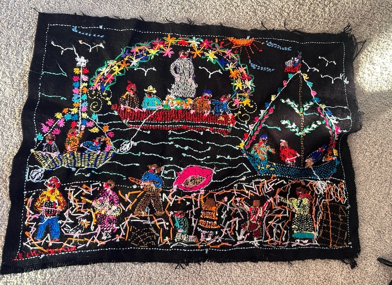 South America Folk Art Handmade 3D Sewn Textile Tapestry 25” X 18” Boats gallery