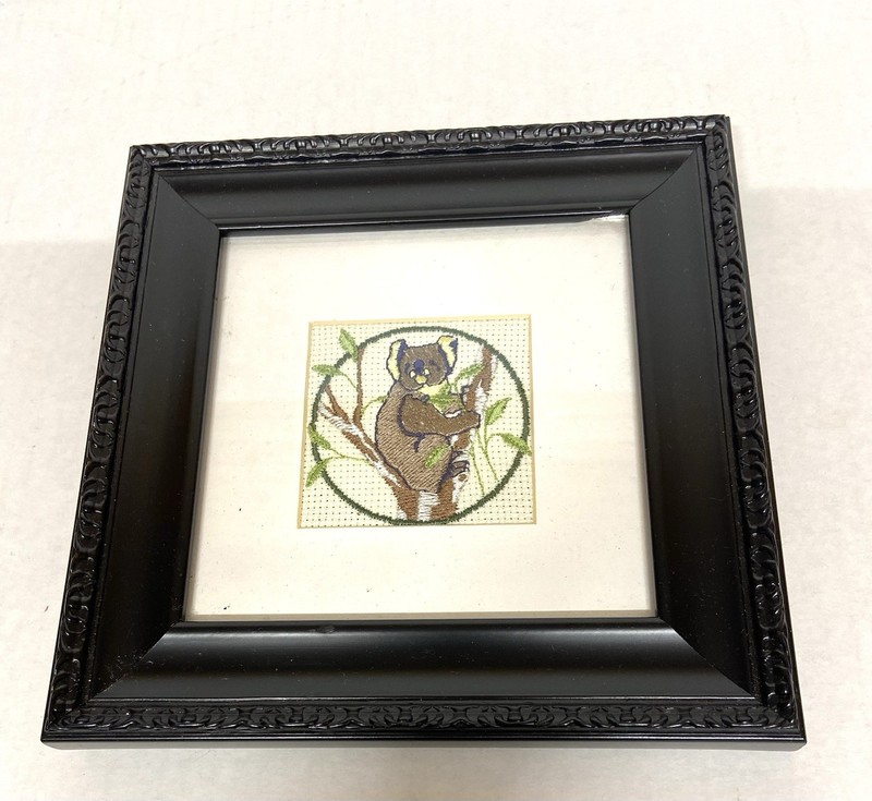 Vintage embroidered picture of a Koala Bear in tree- framed gallery