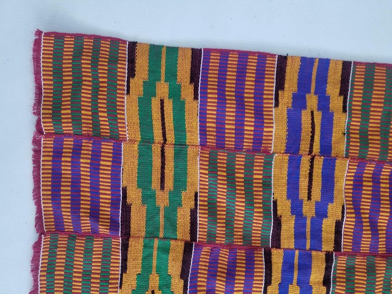 Vintage African Handwoven Kente Cloth Ghana Textile 163x46cm gallery