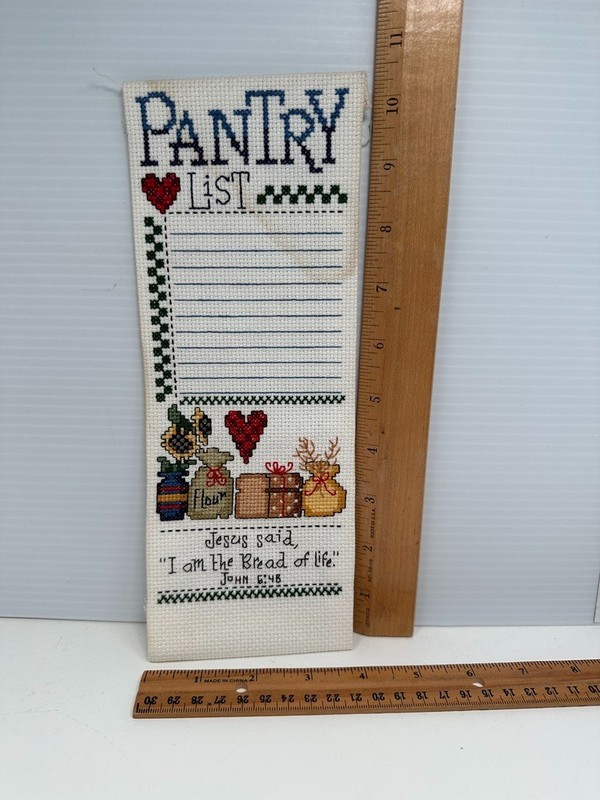 Vintage Pantry List Cross Stitch Sampler Cottage Core Religious John 6:48