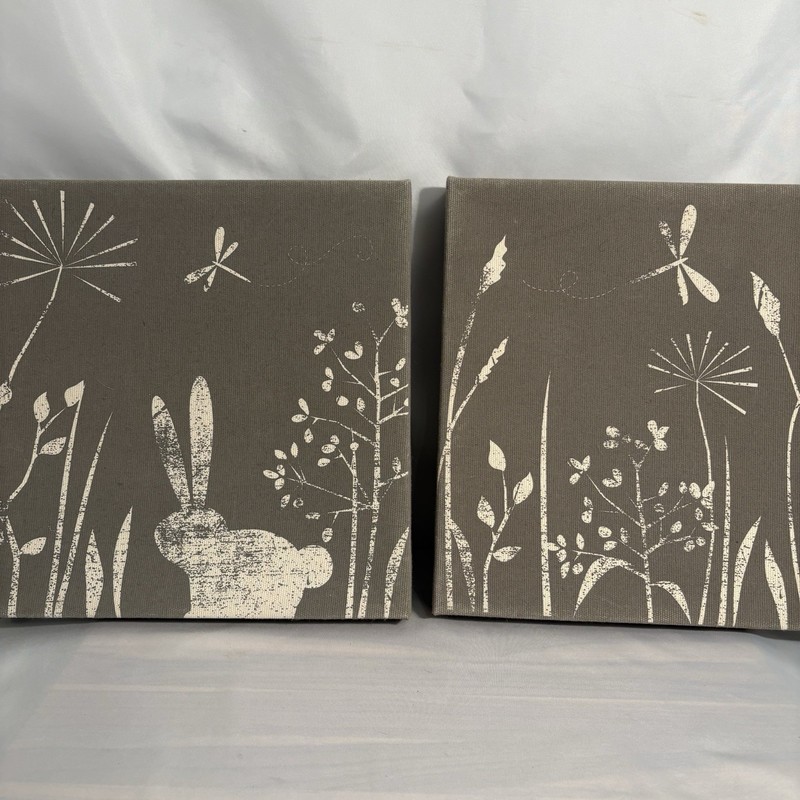 Modern Rustic Woodland Farmhouse Decor Canvas Wall Art 12 Inch Squares Rabbit