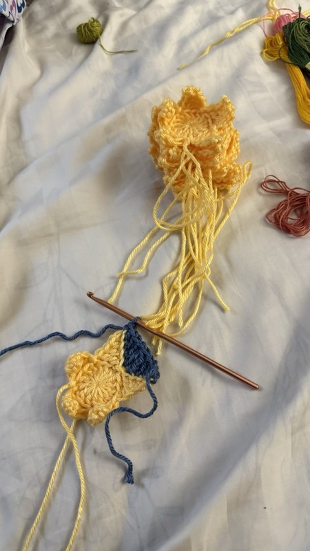 Midnight Blue Yellow Star Crochet Tote Bag. Handmade with progress pics