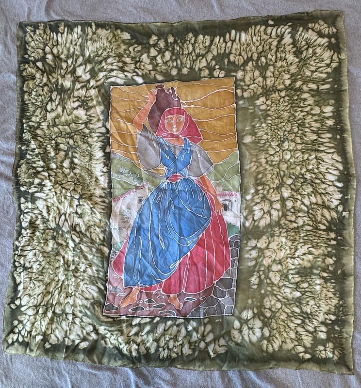 Hand-Rolled and Painted Silk Scarf/Tapestry Traditional Textile Art