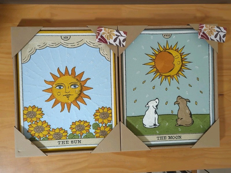 New BP Home Embroidered Woven Art THE Moon & The Sun 2 pcs Astrology Decor 17×21