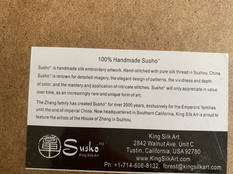 King's Silk Chinese Handmade Silk Embroidery Art 11-3/4" x 11-3/4" Blue Rose gallery