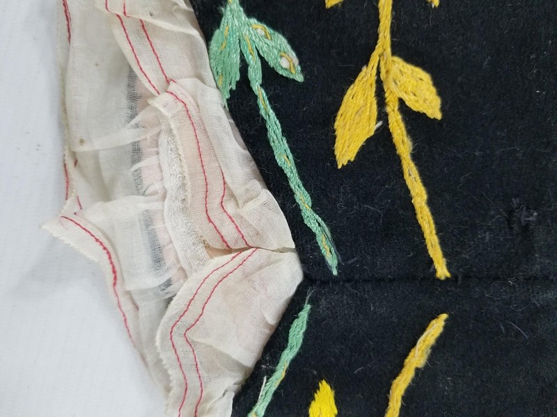 Antique Cantonese Folk Silk Hand Embroidered Wool Sleeve Cuffs 14x13cms gallery