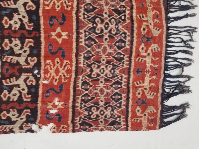 Antique Indonesian Sumba Hinggi Ikat Handwoven Fringed Edges Textile Blanket gallery