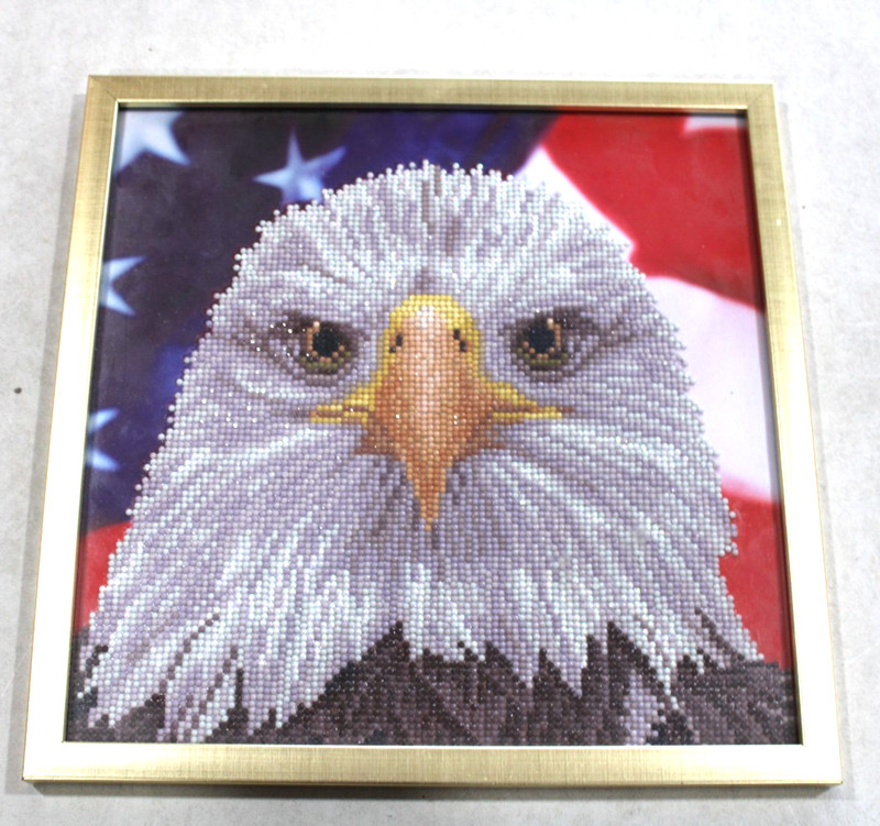 Finished Patriotic 5D Diamond Art Bald Eagle Over American Flag 13×13 Gold Frame