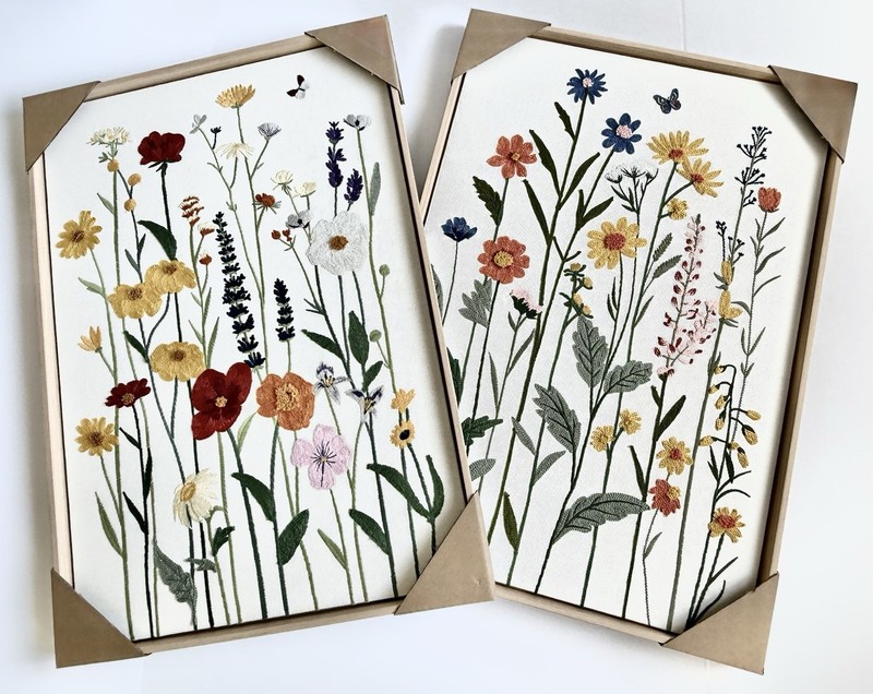 New BP Home Textile Embroidered Woven Wall Art Colorful Flowers Decor 18”x26”