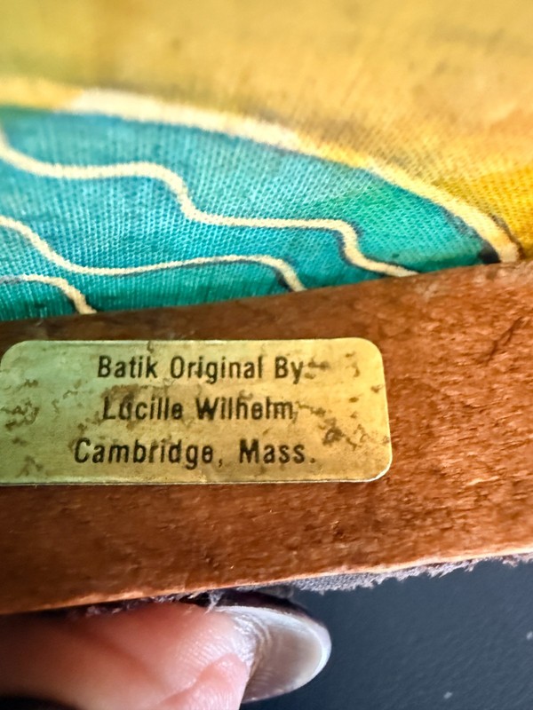 Vintage Batik Fabric Wall Art Rainbow Landscape Decor Lucille Wilhem 14" gallery