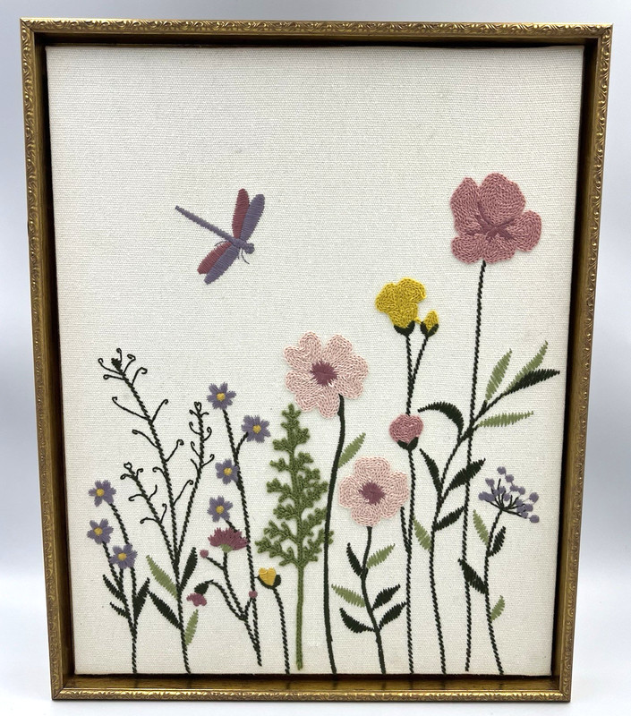 Fuyang Dake Butterfly/Floral Embroidered Canvas Wall Art Gold-Toned Wood Frame