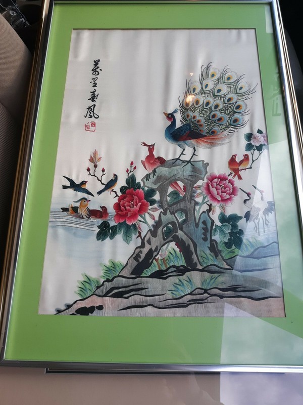 Asian Silk Art, Peacock with Birds, Embroidery, Needlepoint
