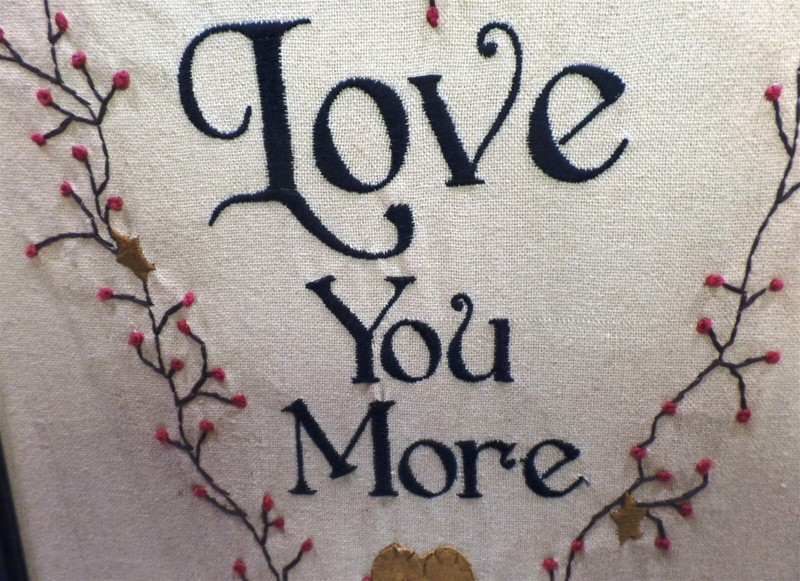 LOVE YOU MORE Heart embroidered needlepoint Framed Picture Wall Hanging 19x13in. gallery