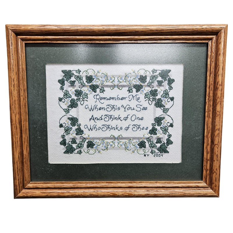 VTG Remember Me Ivy Cross Stitch Tapestry 2004 Medium Framed Wall Art